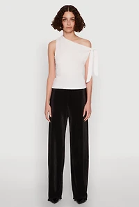 Womens Iris Plisse Lettuce Edge Wide Leg Pants, Black, Size M