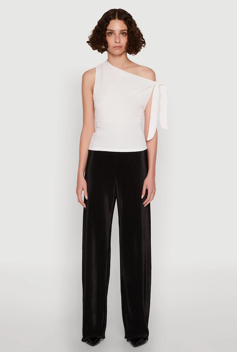 Womens Iris Plisse Lettuce Edge Wide Leg Pants, Black, Size S