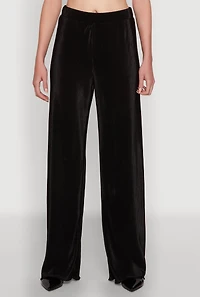 Womens Iris Plisse Lettuce Edge Wide Leg Pants, Black, Size M