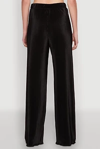 Womens Iris Plisse Lettuce Edge Wide Leg Pants, Black, Size M