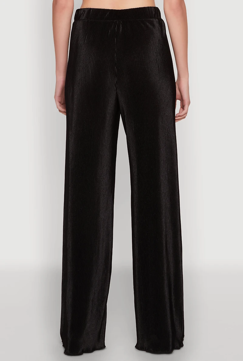 Womens Iris Plisse Lettuce Edge Wide Leg Pants, Black, Size S