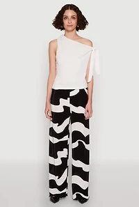 Womens Iris Plisse Abstract Print Lettuce Edge Pants, Multi,