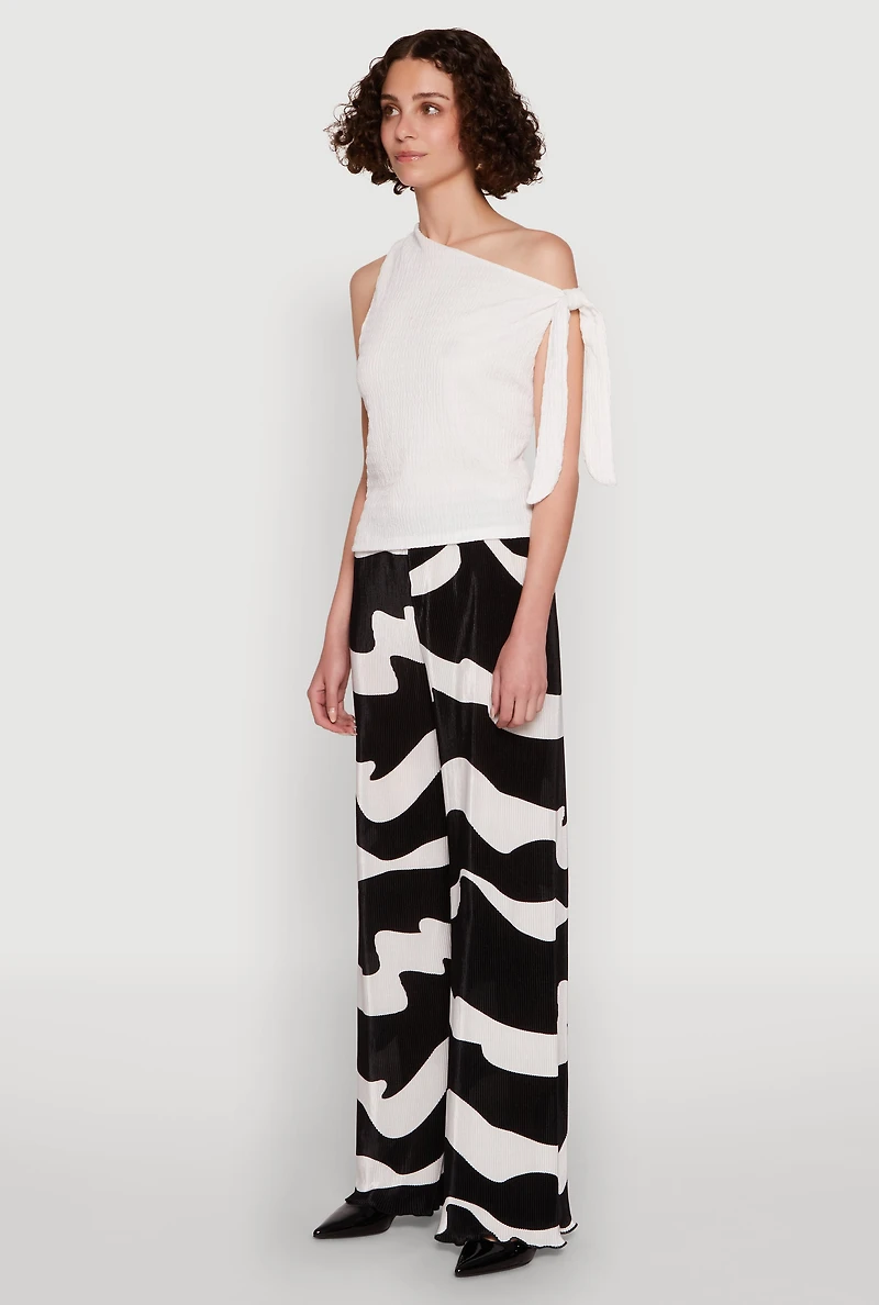 Womens Iris Plisse Abstract Print Lettuce Edge Pants, Multi,