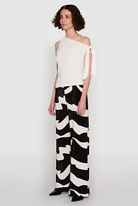 Womens Iris Plisse Abstract Print Lettuce Edge Pants, Multi,