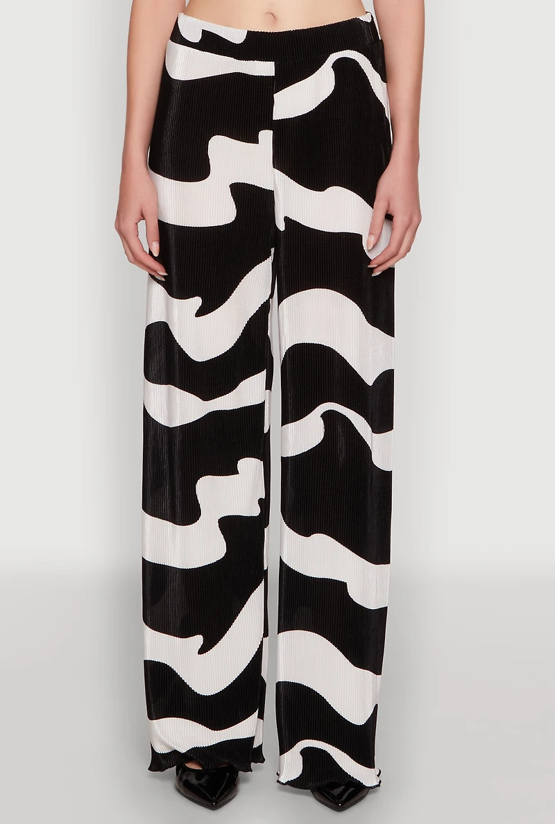 Womens Iris Plisse Abstract Print Lettuce Edge Pants, Multi,