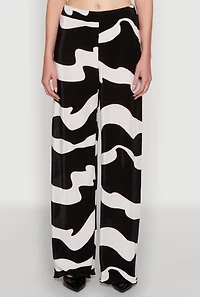 Womens Iris Plisse Abstract Print Lettuce Edge Pants, Multi,