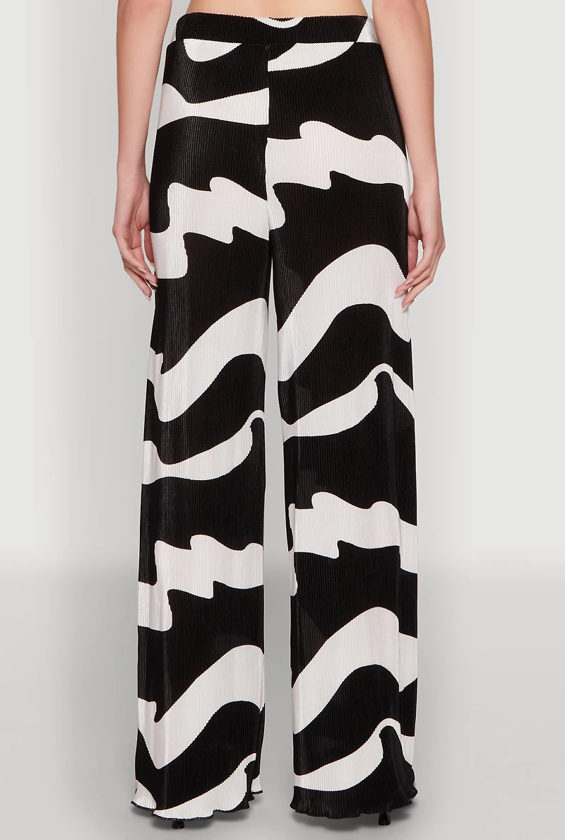 Womens Iris Plisse Abstract Print Lettuce Edge Pants, Multi,