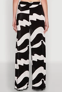 Womens Iris Plisse Abstract Print Lettuce Edge Pants, Multi,