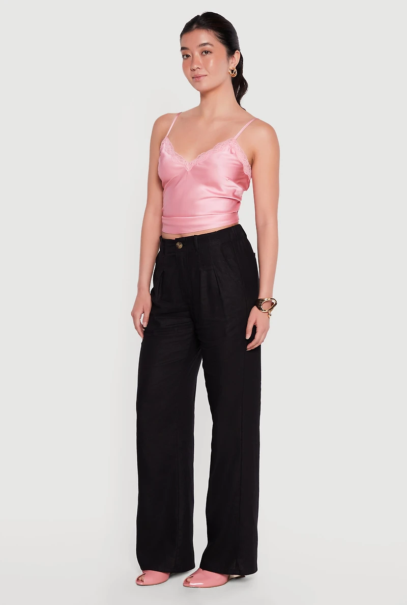 Linen Pleated Wide Leg Pants