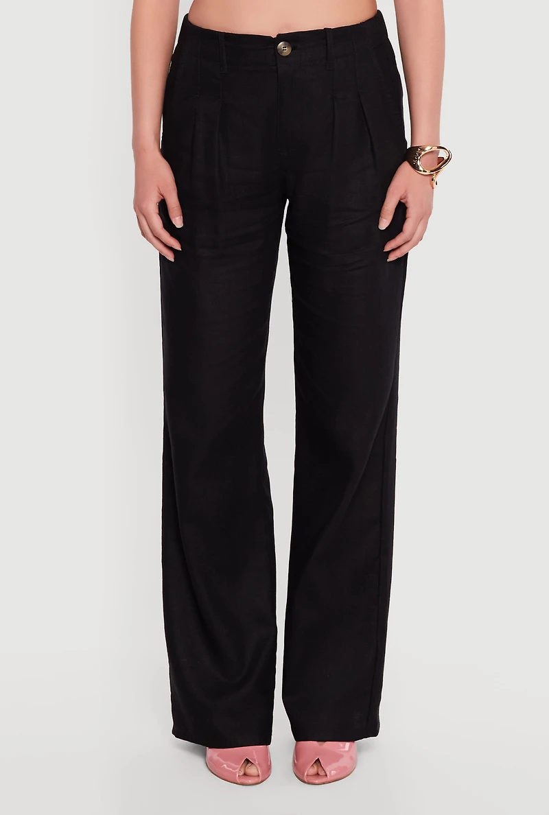 Linen Pleated Wide Leg Pants
