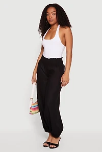 Smocked Paper Bag High Waisted Linen Joggers