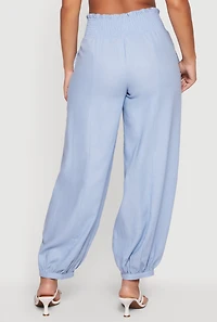 Smocked Paper Bag High Waisted Linen Joggers