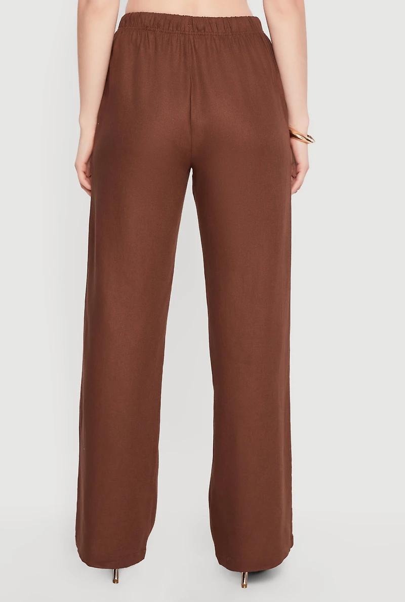 Beaded Drawstring Waist Linen Pull On Pants