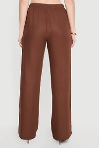 Beaded Drawstring Waist Linen Pull On Pants