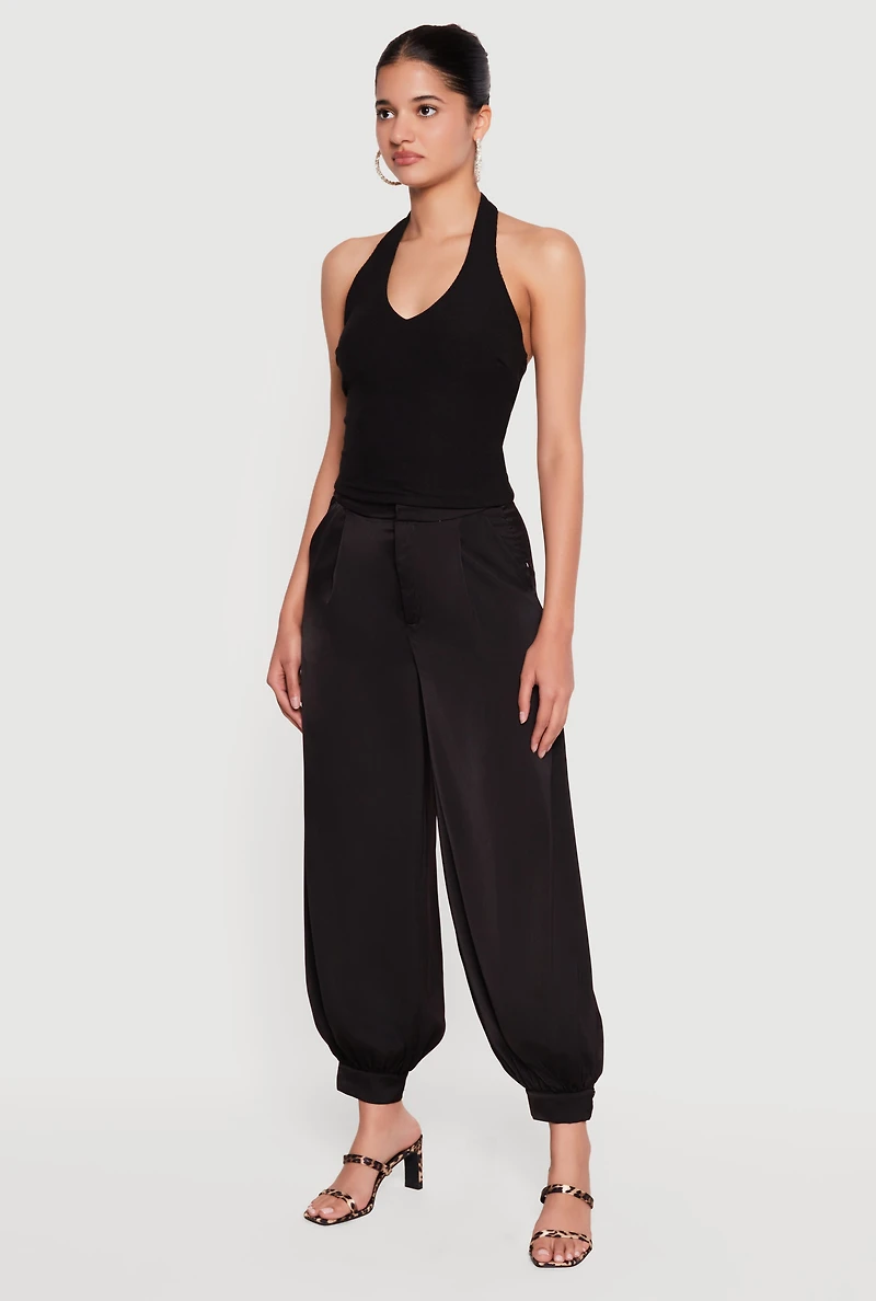 Satin Tapered Leg Harem Pants