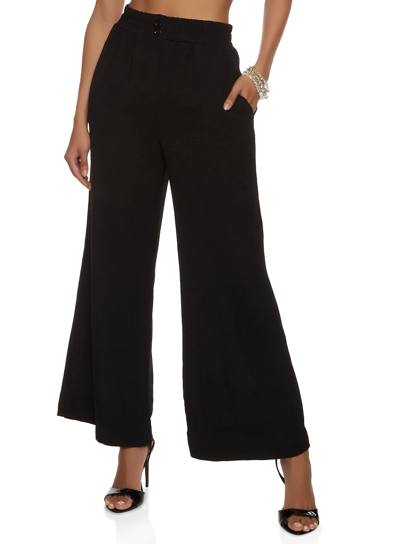 Button Detail Pull On Palazzo Pants