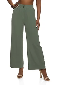 Button Detail Pull On Palazzo Pants