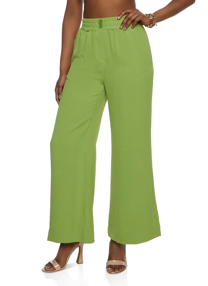 Button Detail Pull On Palazzo Pants