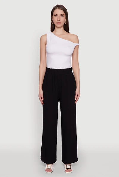 Womens Trendy Smocked Paper Bag Waist Palazzo Pants, Black, Size XL