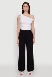 Womens Trendy Smocked Paper Bag Waist Palazzo Pants, Black, Size XL