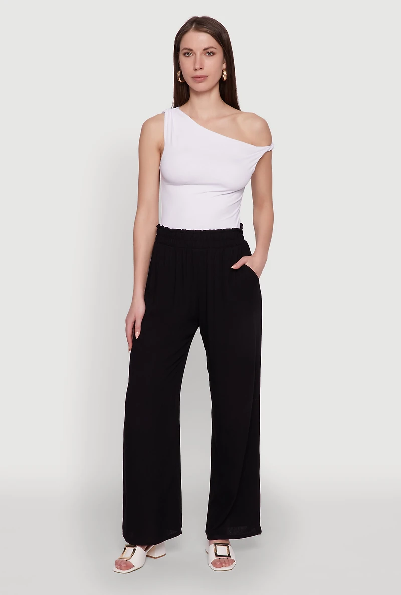 Trendy Smocked Paper Bag Waist Palazzo Pants