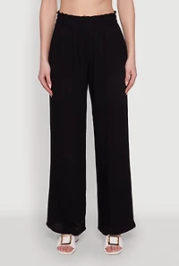 Womens Trendy Smocked Paper Bag Waist Palazzo Pants, Black, Size XL