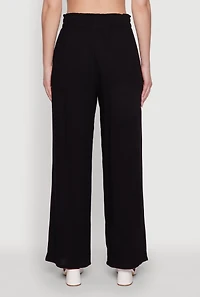 Womens Trendy Smocked Paper Bag Waist Palazzo Pants, Black, Size XL