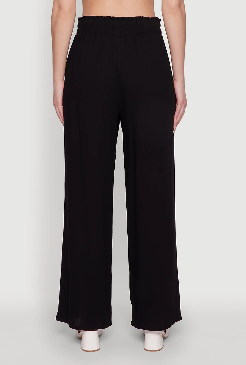 Womens Trendy Smocked Paper Bag Waist Palazzo Pants,