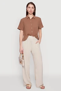 Trendy Smocked Paper Bag Waist Palazzo Pants