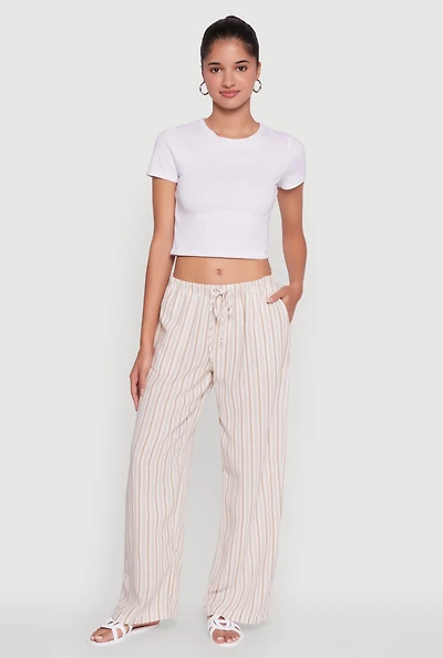 Trendy Striped Drawstring Waist Palazzo Pants
