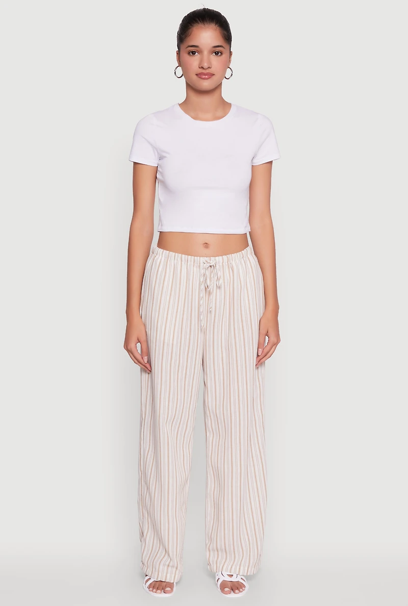 Trendy Striped Drawstring Waist Palazzo Pants