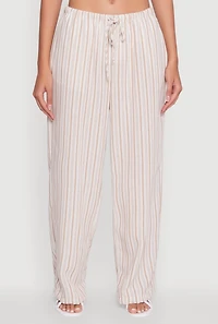Womens Trendy Striped Drawstring Waist Palazzo Pants, Multi,