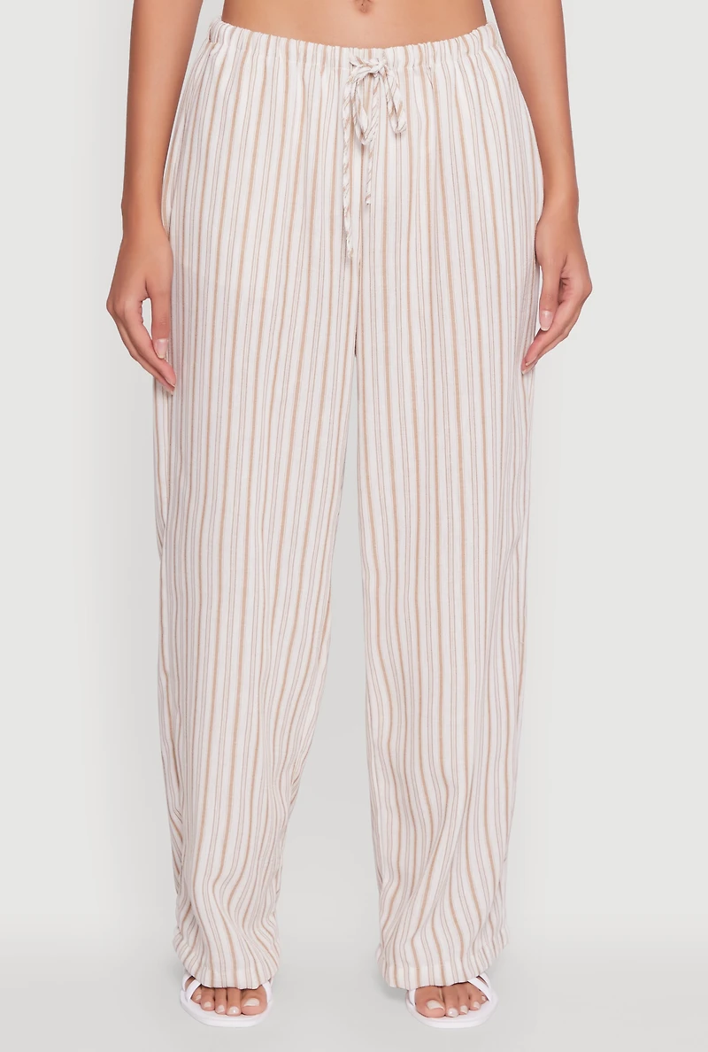 Womens Trendy Striped Drawstring Waist Palazzo Pants, Multi, Size M