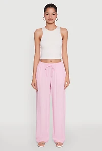 Womens Drawstring Palazzo Pants, Pink, Size L