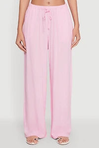 Womens Drawstring Palazzo Pants, Pink, Size L