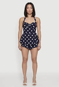 Polka Dot Print Tie Neck Bustier Romper