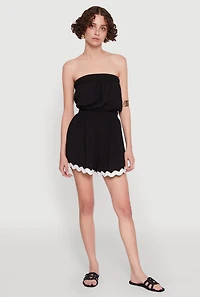 Womens Chic Scalloped Contrast Trim Strapless Romper,