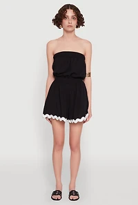 Womens Chic Scalloped Contrast Trim Strapless Romper,