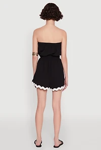 Womens Chic Scalloped Contrast Trim Strapless Romper,