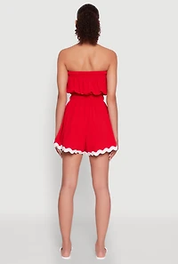 Chic Scalloped Contrast Trim Strapless Romper