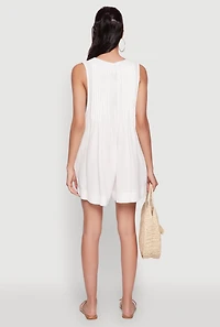 Womens Chic Gauze Knit Tie Front Sleeveless Romper, White, Size S
