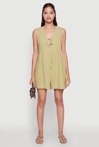 Womens Chic Gauze Knit Tie Front Sleeveless Romper,