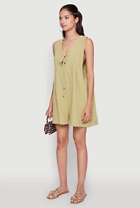 Womens Chic Gauze Knit Tie Front Sleeveless Romper,