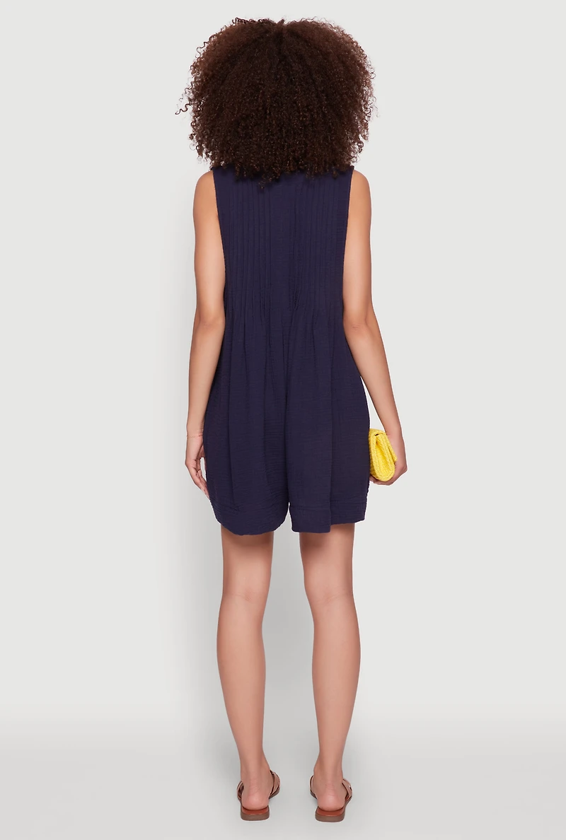 Womens Chic Gauze Knit Tie Front Sleeveless Romper, S