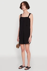 Womens Chic Tie Sleeves Pleated Crepe Knit Romper, Black, Size L