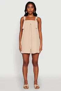 Womens Chic Tie Sleeves Pleated Crepe Knit Romper,