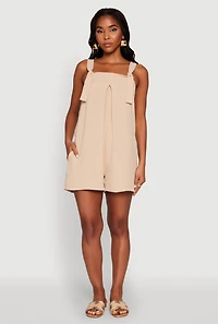 Womens Chic Tie Sleeves Pleated Crepe Knit Romper,