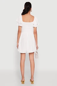 Womens Chic Tiered Ruffle Sleeve Smocked Crepe Knit Romper, White, Size XL