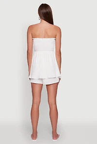 Womens Airy Smocked Peplum Tube Romper, White, Size L