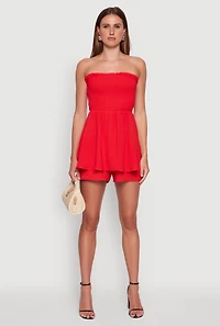 Womens Airy Smocked Peplum Tube Romper, S